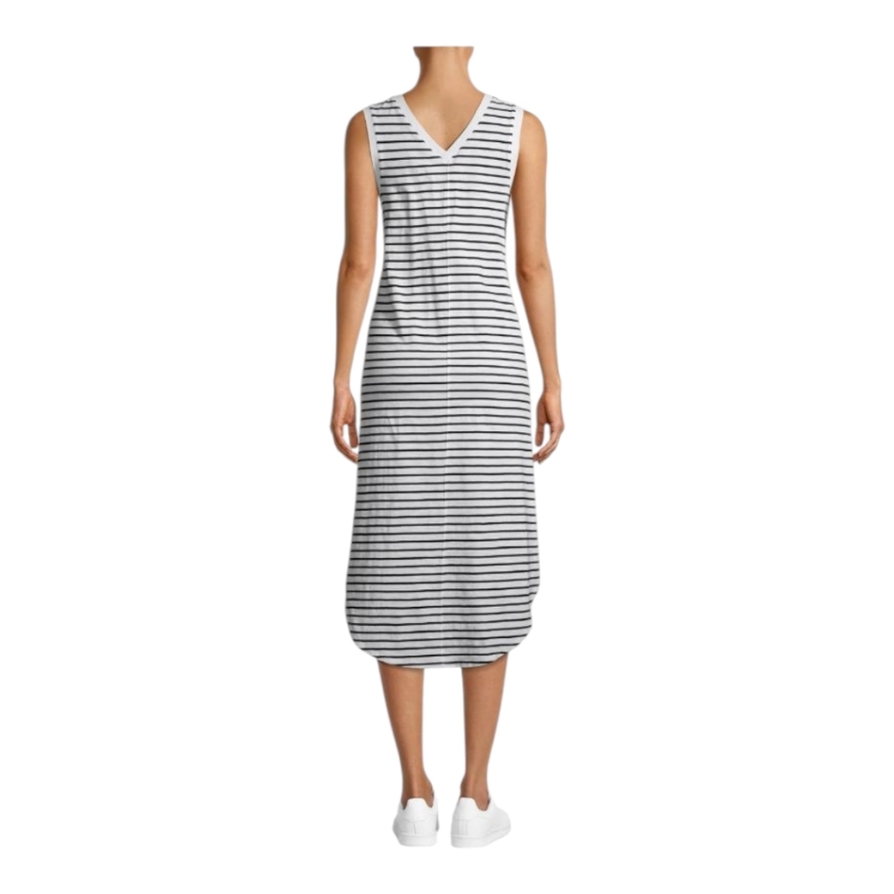 Time and Tru Womens Double V-Neck Shirttail Midi Dress Black‎ White M 8-10 New - Picture 3 of 6